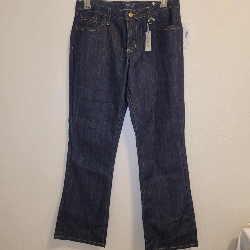 Gitano Jeans Women's Size 14 MS Dark Wash Woven Gold Metallic Design Pockets NWT